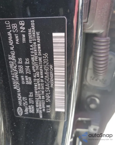 2021 Hyundai Elantra Sel from USA, damaged, VIN 5NPLS4AG0MH052036